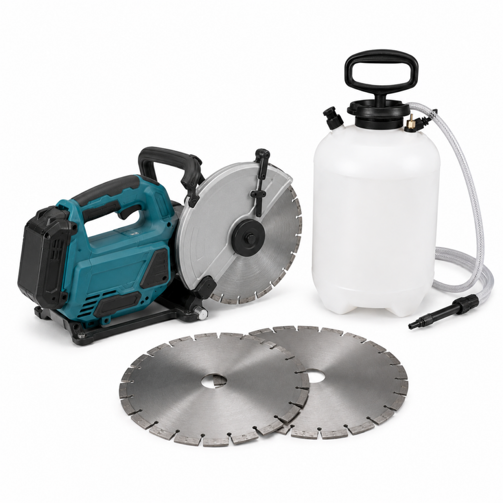 DOT concrete cutting starter kit with diamond blade, safety gear and cutting accessories